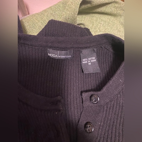 Moda International Black Ribbed Henley Button-Up Sweater - Picture 3 of 4